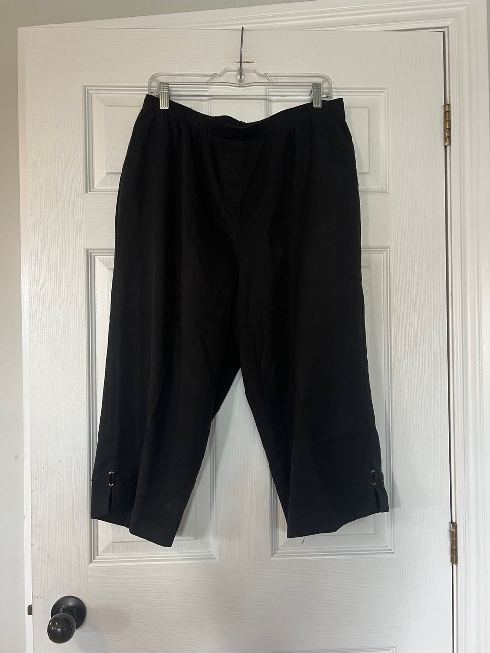 Alia Black Pull-On Capris with Ankle Hardware Accents